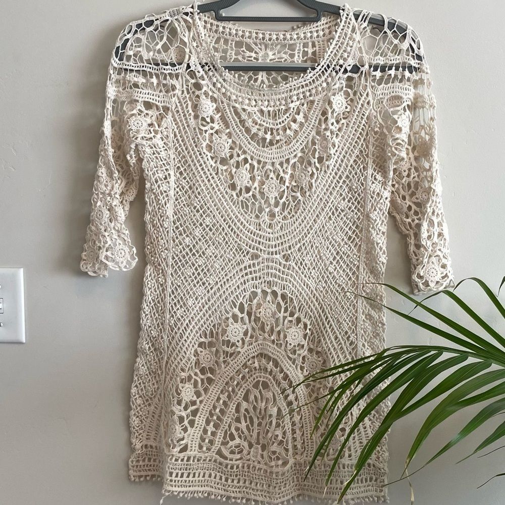 Bananas USA vintage crochet tunic / dress in white size m